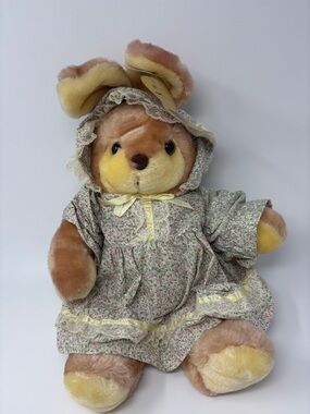 Plush Bunny in Floral Dress - Yellow and Tan